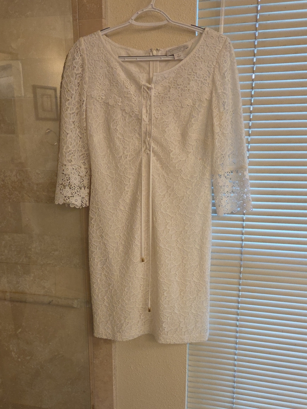 Jessica Simpson White Lace Midi Dress with Tie